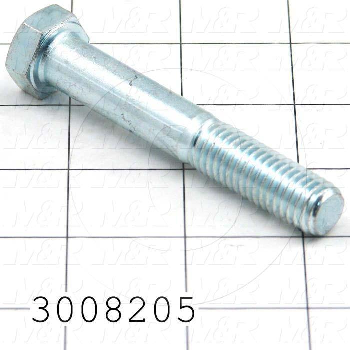 Machine Screws, Hex Head, Steel, Thread Size 1/2-13, Screw Length 3 1/4 in., Partial Thread Length, Right Hand, Zinc