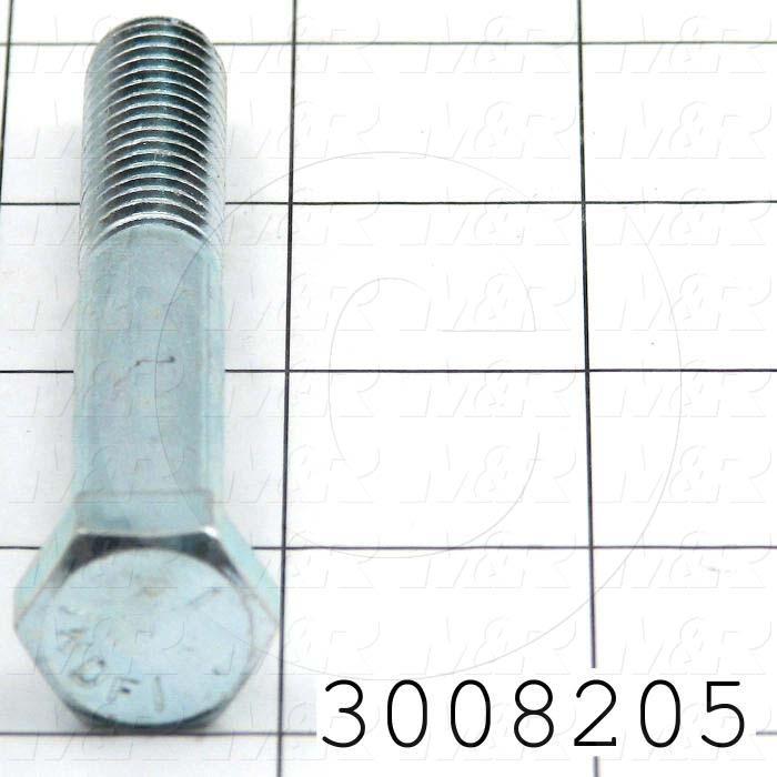 Machine Screws, Hex Head, Steel, Thread Size 1/2-13, Screw Length 3 1/4 in., Partial Thread Length, Right Hand, Zinc