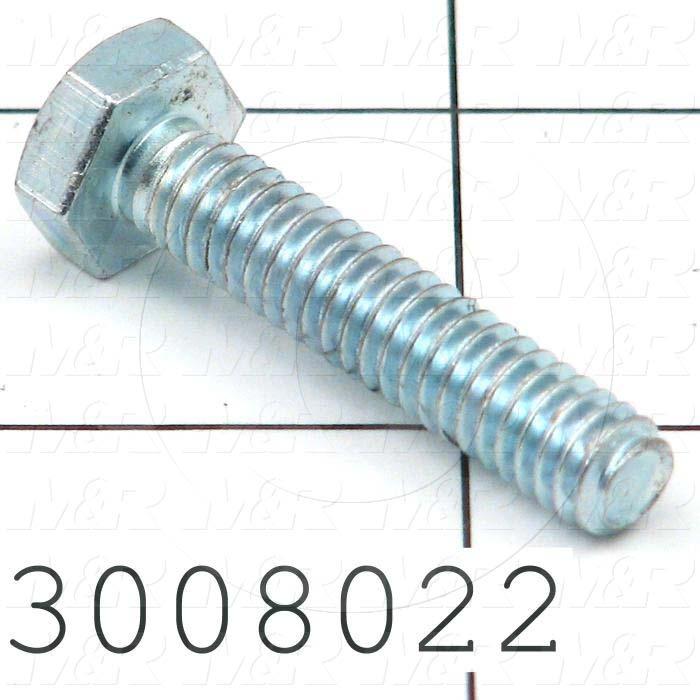 Machine Screws, Hex Head, Steel, Thread Size 1/4-20, Screw Length 1 1/4 in., Full Thread Length, Right Hand, Zinc