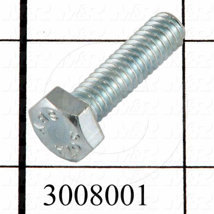 Machine Screws, Hex Head, Steel, Thread Size 1/4"-20, Screw Length 1", Full Thread Length, Right Hand, Zinc