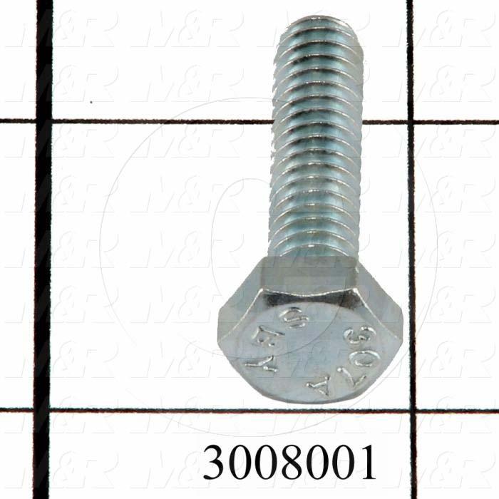 Machine Screws, Hex Head, Steel, Thread Size 1/4"-20, Screw Length 1", Full Thread Length, Right Hand, Zinc
