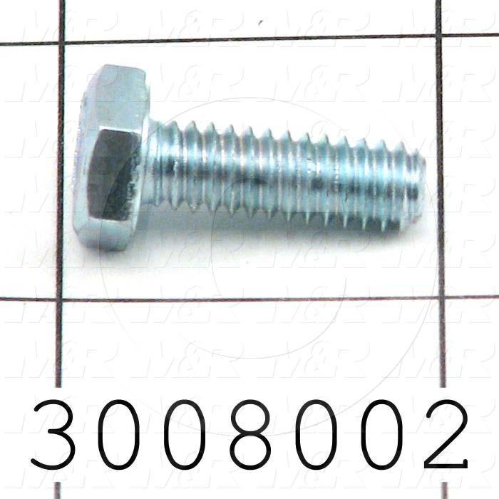 Machine Screws, Hex Head, Steel, Thread Size 1/4-20, Screw Length 3/4", Full Thread Length, Right Hand, Zinc