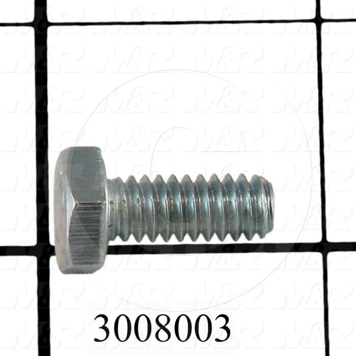 Machine Screws, Hex Head, Steel, Thread Size 1/4-20, Screw Length 5/8", Full Thread Length, Right Hand, Zinc