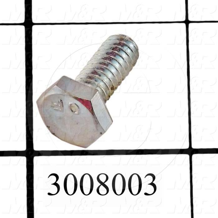 Machine Screws, Hex Head, Steel, Thread Size 1/4"-20, Screw Length 5/8", Full Thread Length, Right Hand, Zinc