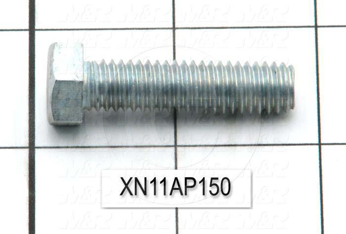 Machine Screws, Hex Head, Steel, Thread Size 3/8-16, Screw Length 1 1/2 in., 1.50 in. Thread Length, Right Hand, Zinc Plated