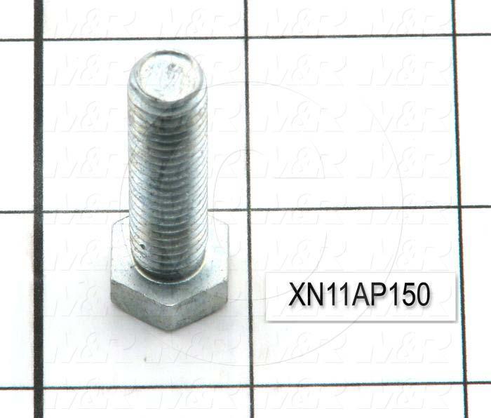 Machine Screws, Hex Head, Steel, Thread Size 3/8-16, Screw Length 1 1/2 in., 1.50 in. Thread Length, Right Hand, Zinc Plated