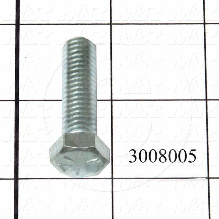 Machine Screws, Hex Head, Steel, Thread Size 3/8-16, Screw Length 1 1/2 in., Full Thread Length, Right Hand, Zinc