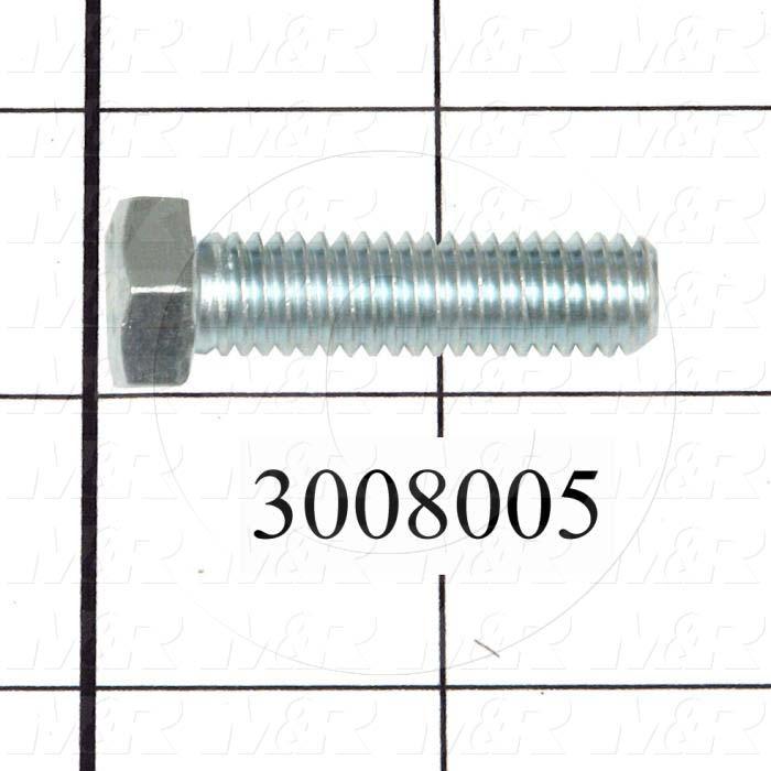 Machine Screws, Hex Head, Steel, Thread Size 3/8-16, Screw Length 1 1/2 in., Full Thread Length, Right Hand, Zinc