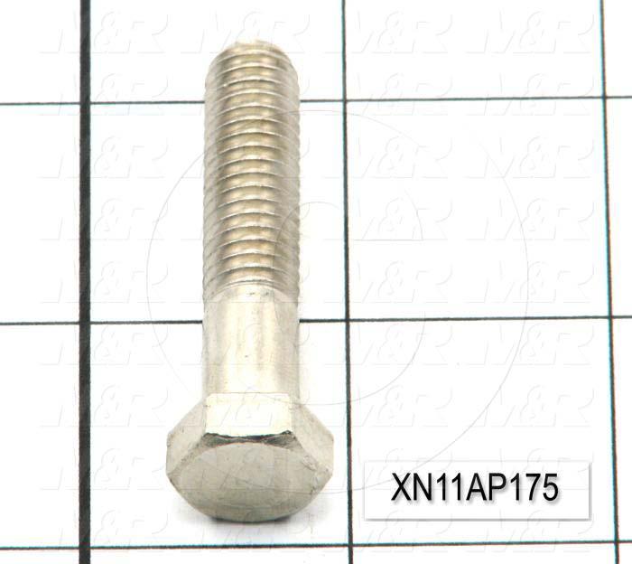 Machine Screws, Hex Head, Steel, Thread Size 3/8-16, Screw Length 1.13", 1.75" Thread Length, Right Hand, Nickel Plated