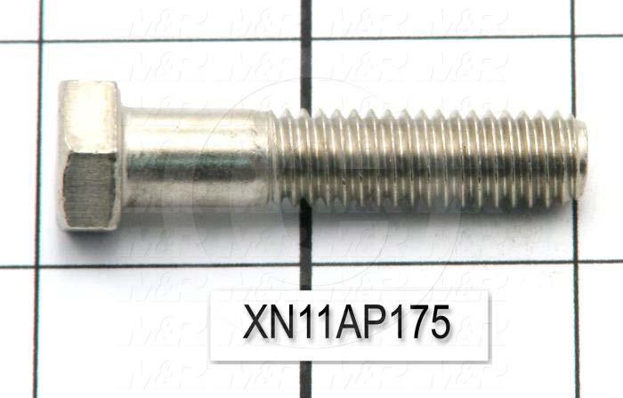 Machine Screws, Hex Head, Steel, Thread Size 3/8-16, Screw Length 1.13", 1.75" Thread Length, Right Hand, Nickel Plated
