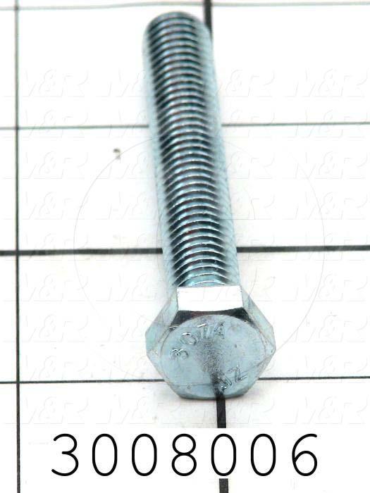Machine Screws, Hex Head, Steel, Thread Size 3/8-16, Screw Length 2 1/2", Full Thread Length, Right Hand, Zinc