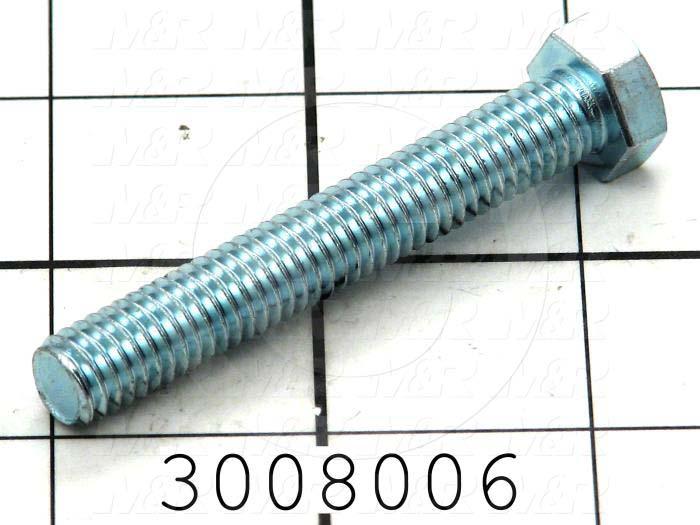 Machine Screws, Hex Head, Steel, Thread Size 3/8-16, Screw Length 2 1/2", Full Thread Length, Right Hand, Zinc