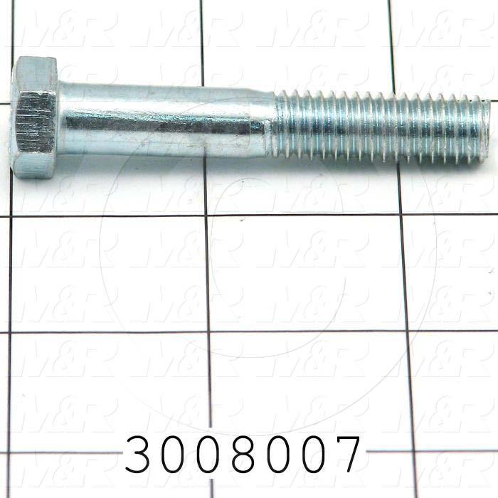 Machine Screws, Hex Head, Steel, Thread Size 3/8-16, Screw Length 2 1/4", Partial Thread Length, Right Hand, Zinc
