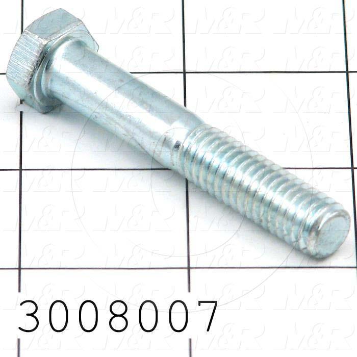 Machine Screws, Hex Head, Steel, Thread Size 3/8-16, Screw Length 2 1/4", Partial Thread Length, Right Hand, Zinc