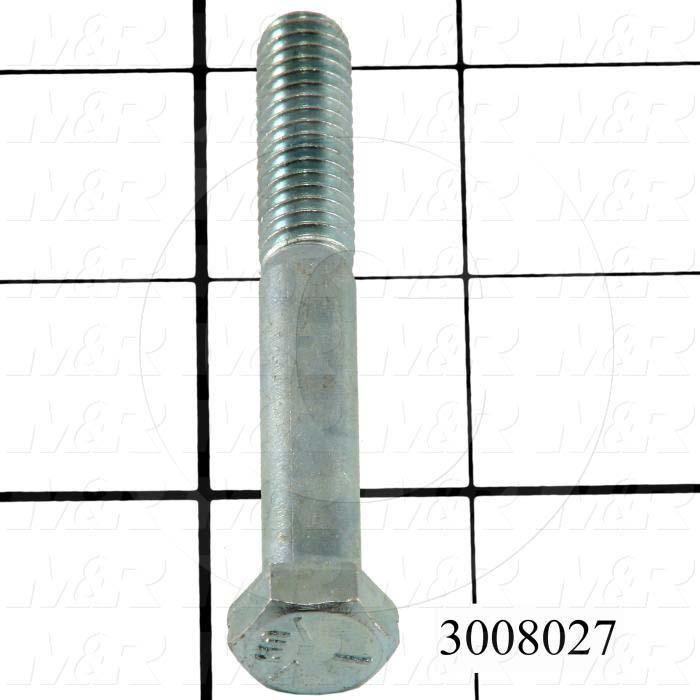 Machine Screws, Hex Head, Steel, Thread Size 3/8-16, Screw Length 2 3/4 in., Partial Thread Length, Right Hand, Zinc