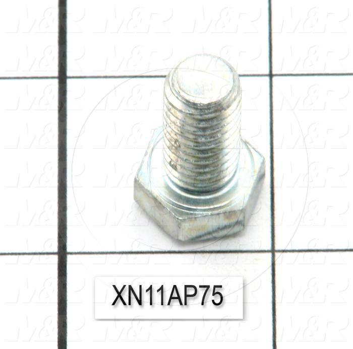 Machine Screws, Hex Head, Steel, Thread Size 3/8-16, Screw Length 3/4", 0.75" Thread Length, Right Hand, Zinc Plated