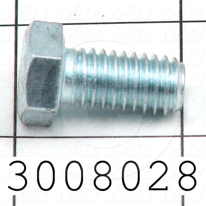 Machine Screws, Hex Head, Steel, Thread Size 3/8-16, Screw Length 3/4", Full Thread Length, Right Hand, Zinc