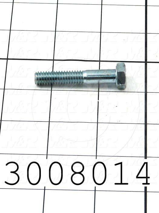 Machine Screws, Hex Head, Steel, Thread Size 5/16-18, Screw Length 1 3/4", Partial Thread Length, Right Hand, Zinc