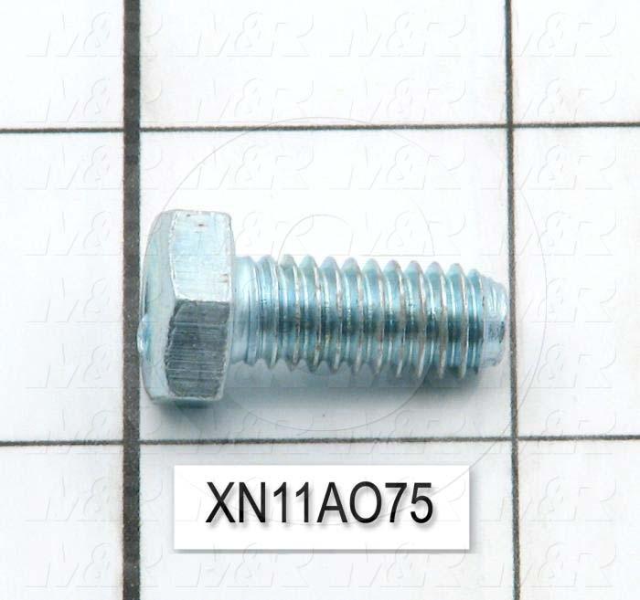 Machine Screws, Hex Head, Steel, Thread Size 5/16-18, Screw Length 3/4", 0.75" Thread Length, Right Hand, Zinc Plated