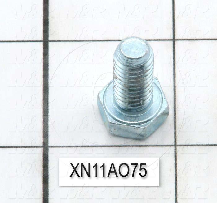 Machine Screws, Hex Head, Steel, Thread Size 5/16-18, Screw Length 3/4", 0.75" Thread Length, Right Hand, Zinc Plated
