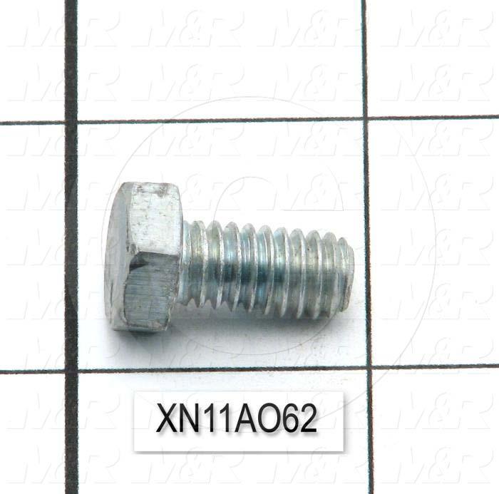 Machine Screws, Hex Head, Steel, Thread Size 5/16-18, Screw Length 5/8", 0.625" Thread Length, Right Hand, Zinc Plated
