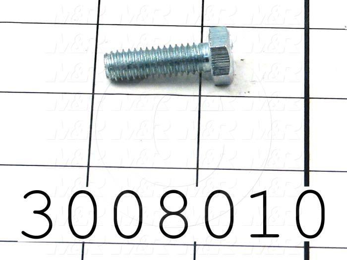 Machine Screws, Hex Head, Steel, Thread Size 5/8-18, Screw Length 1", Full Thread Length, Right Hand, Zinc