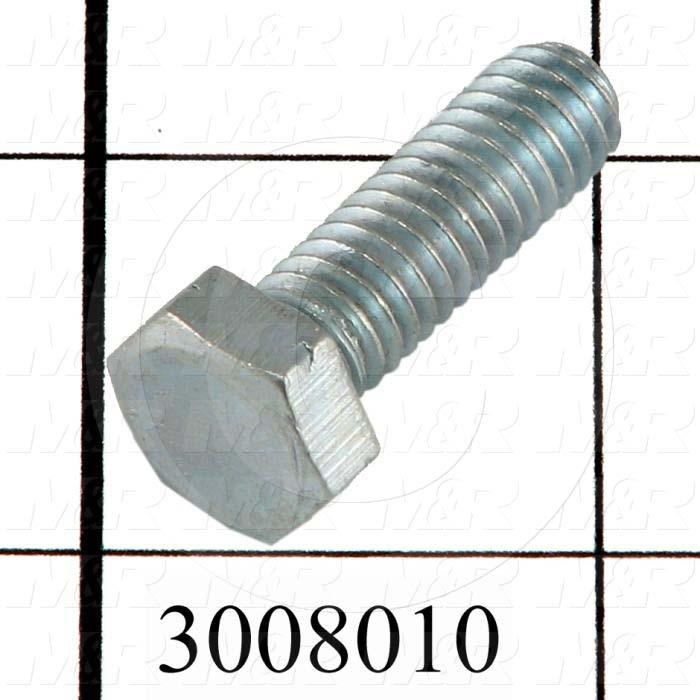 Machine Screws, Hex Head, Steel, Thread Size 5/8-18, Screw Length 1", Full Thread Length, Right Hand, Zinc