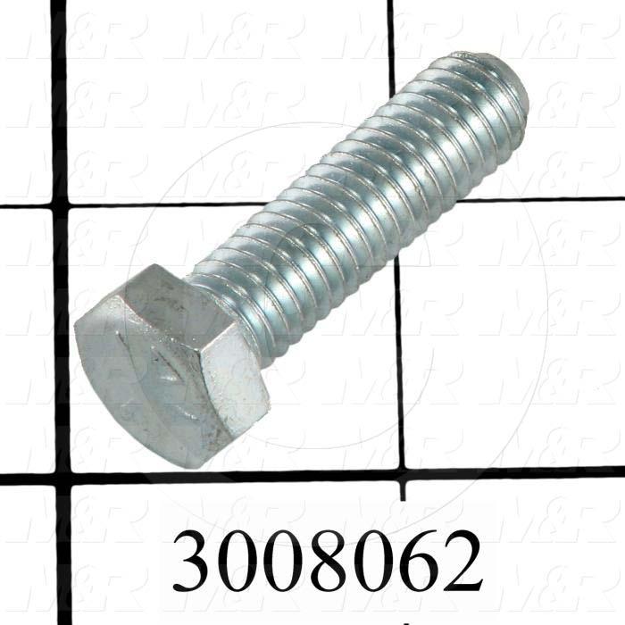 Machine Screws, Hex Head, Steel, Thread Size 7/16-14, Screw Length 2.00 in., Full Thread Length, Right Hand, Zinc