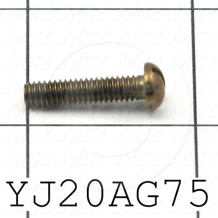 Machine Screws, Round Head, Brass, Thread Size 8-32, Screw Length 3/4", Full Thread Length, Right Hand