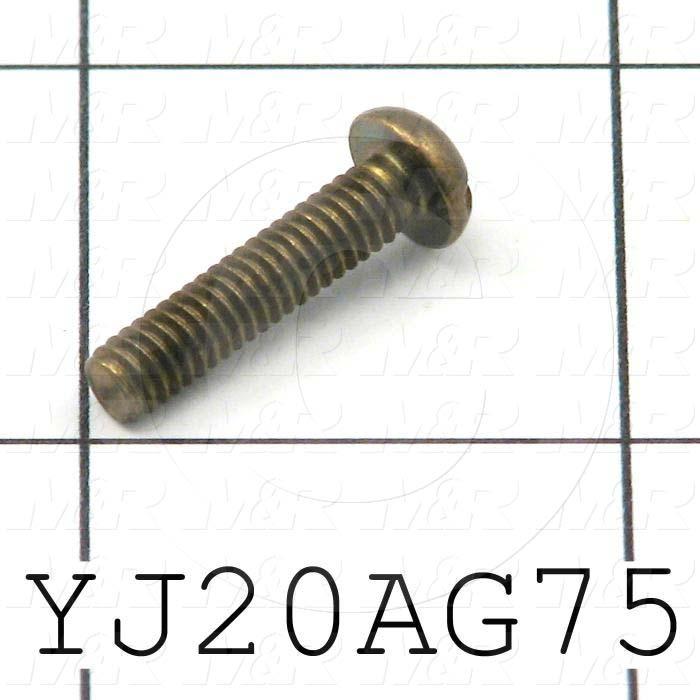 Machine Screws, Round Head, Brass, Thread Size 8-32, Screw Length 3/4", Full Thread Length, Right Hand