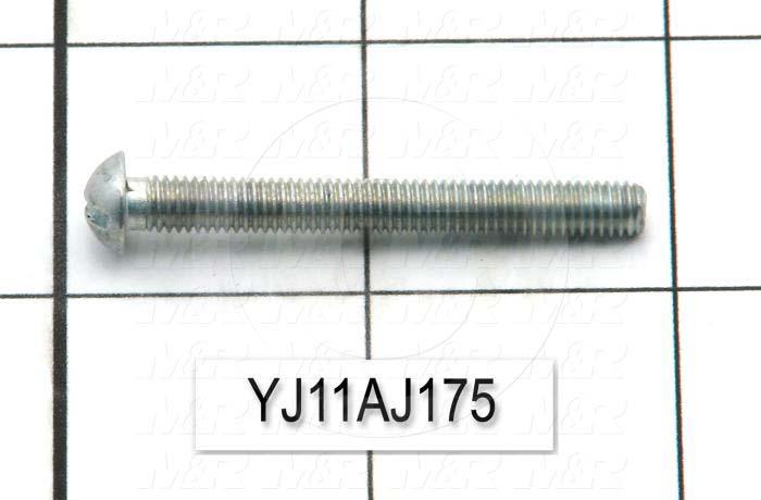 Machine Screws, Round-Slotted Head, Steel, Thread Size 10-32, Screw Length 1 3/4", 1.75" Thread Length, Right Hand, Nickel Plated