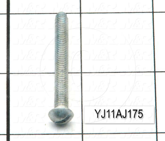 Machine Screws, Round-Slotted Head, Steel, Thread Size 10-32, Screw Length 1 3/4", 1.75" Thread Length, Right Hand, Nickel Plated