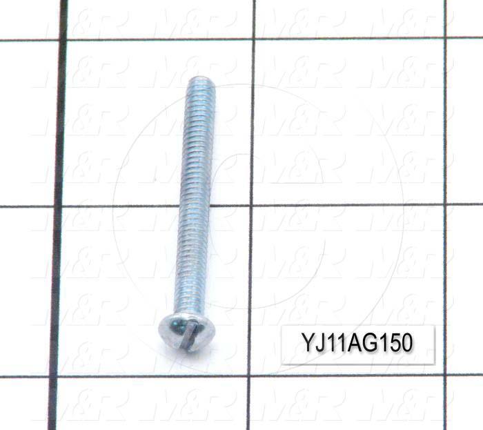 Machine Screws, Round-Slotted Head, Steel, Thread Size 8-32, Screw Length 1 1/2 in., 1.50 in. Thread Length, Right Hand, Nickel Plated