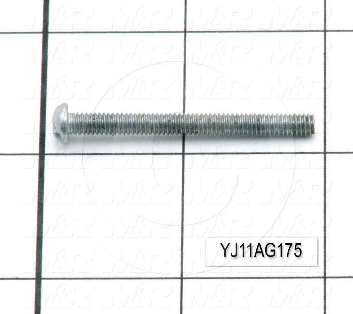 Machine Screws, Round-Slotted Head, Steel, Thread Size 8-32, Screw Length 1 3/4", 1.75" Thread Length, Right Hand, Nickel Plated
