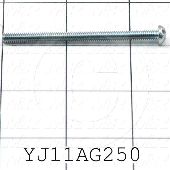 Machine Screws, Round-Slotted Head, Steel, Thread Size 8-32, Screw Length 2 1/2", 2.50" Thread Length, Right Hand, Nickel Plated