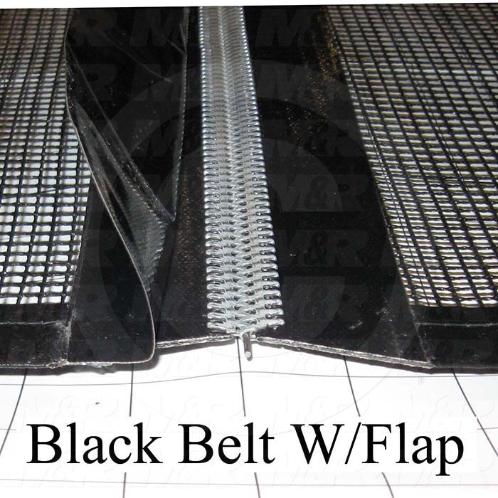 Mesh Conveyor Belt, Fiberglass, Black, With Flap, 37 in. Width, 926 in. Length, 1 Gal., Left Guide