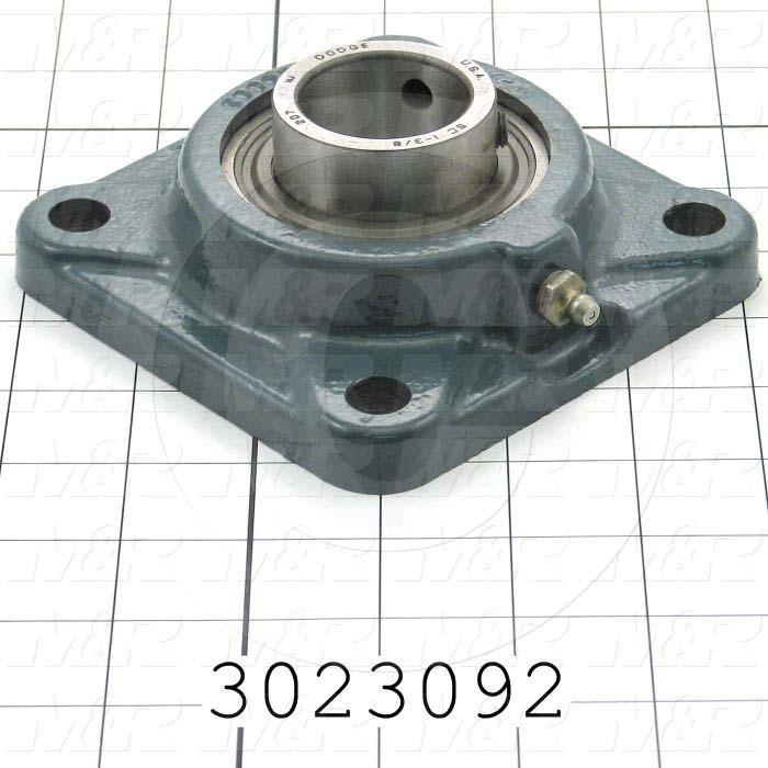 Mounted Bearing Units, Ball, Four-Bolt Square Flange Housing Type, 1.75 in. Inside Diameter, 9/16" Mounting Holes, 5.38" Overall Length, 1.78" Height, 5.38" Width