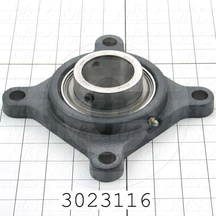 Mounted Bearing Units, Ball, Four-Bolt Square Flange Housing Type, 2.00 in. Inside Diameter, 5/8" Bolt Mounting Holes, 6.38" Height, 6.38" Width