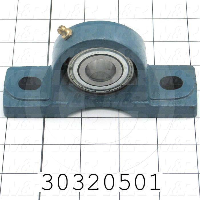Mounted Bearing Units, Ball, Pillow Block Housing Type, 0.75 in. Inside Diameter, Sealed Seal Type, 3/8" Bolt Mounting Holes, 4.90" Overall Length, 2.56" Height, 1.63"  Base Width