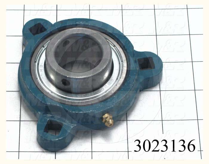 Mounted Bearing Units, Ball, Three-Bolt Flange Housing Type, 1.25 in. Inside Diameter, Double Shielded Seal Type, 3/8" Bolt Mounting Holes, 1.28" Height