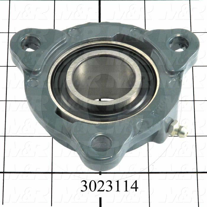 Mounted Bearing Units, Ball, Three-Bolt Flange Housing Type, 1.25 in. Inside Diameter, Square 13/32" Mounting Holes, 2.31" Dia. Overall Length, 1.22" Height