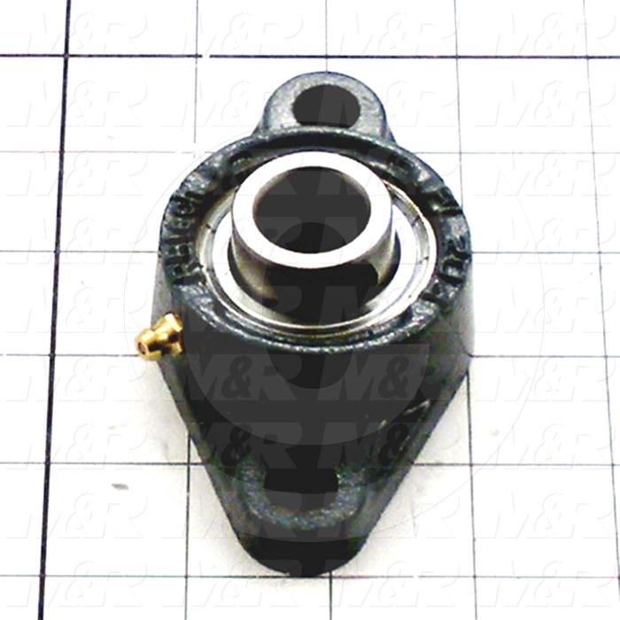 Mounted Bearing Units, Ball, Two-Bolt Flange Housing Type, 0.75 in. Inside Diameter, 15/32" Mounting Holes, 4.44 in. Overall Length, 1.94" Height, 2.38 in. Width