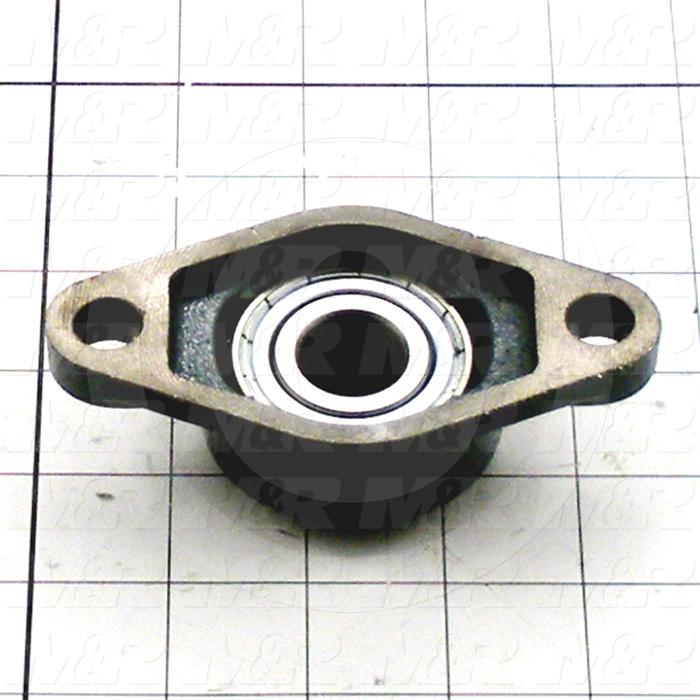 Mounted Bearing Units, Ball, Two-Bolt Flange Housing Type, 0.75 in. Inside Diameter, 15/32" Mounting Holes, 4.44 in. Overall Length, 1.94" Height, 2.38 in. Width