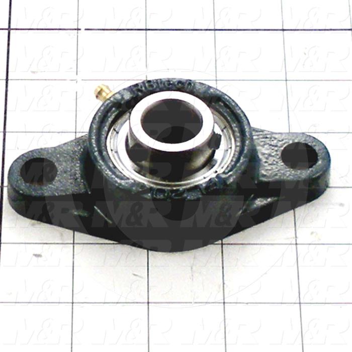 Mounted Bearing Units, Ball, Two-Bolt Flange Housing Type, 0.75 in. Inside Diameter, 15/32" Mounting Holes, 4.44 in. Overall Length, 1.94" Height, 2.38 in. Width
