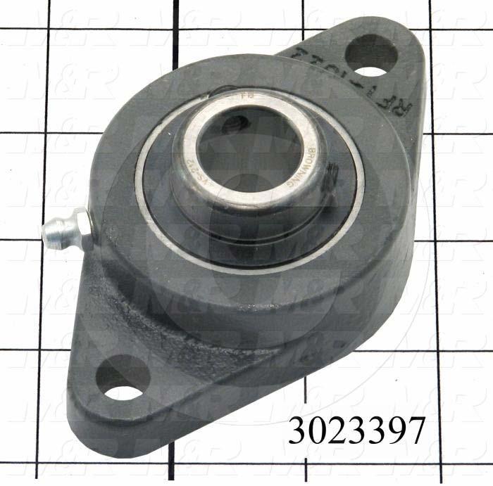 Mounted Bearing Units, Ball, Two-Bolt Flange Housing Type, 0.75 in. Inside Diameter, 27/64" Mounting Holes, 3.97" Overall Length, 1.28" Height, 2.50 in. Width