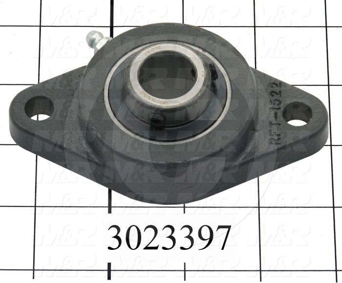 Mounted Bearing Units, Ball, Two-Bolt Flange Housing Type, 0.75 in. Inside Diameter, 27/64" Mounting Holes, 3.97" Overall Length, 1.28" Height, 2.50 in. Width