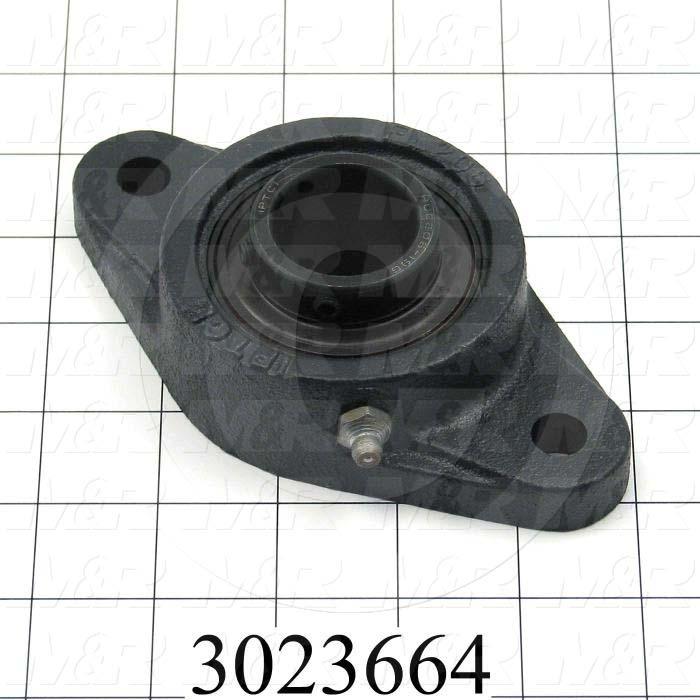 Mounted Bearing Units, Ball, Two-Bolt Flange Housing Type, 1.188" Inside Diameter, High Temp. 400  Deg. F Seal Type, 15/32" Mounting Holes, 5.81" Overall Length, 1.59" Height, 3.16" Width