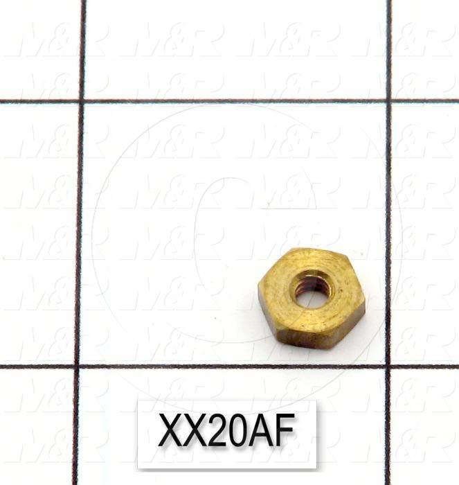 Nuts, Hex, 6-32 Thread Size, Right Hand, 0.125" Thickness, Brass