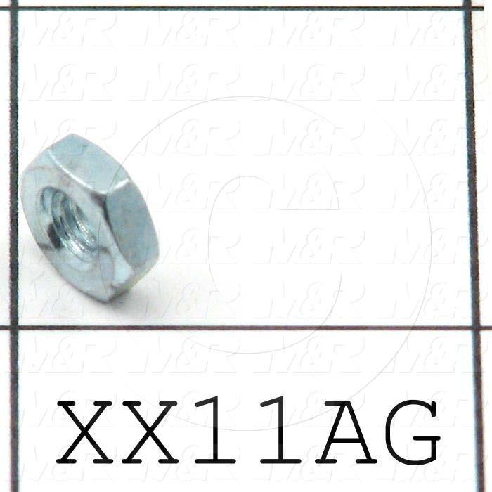 Nuts, Hex, 8-32 Thread Size, Right Hand, 0.125" Thickness, Steel, Zinc Plated
