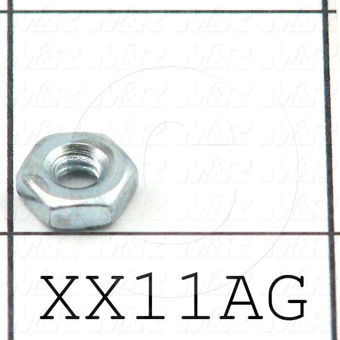 Nuts, Hex, 8-32 Thread Size, Right Hand, 0.125" Thickness, Steel, Zinc Plated